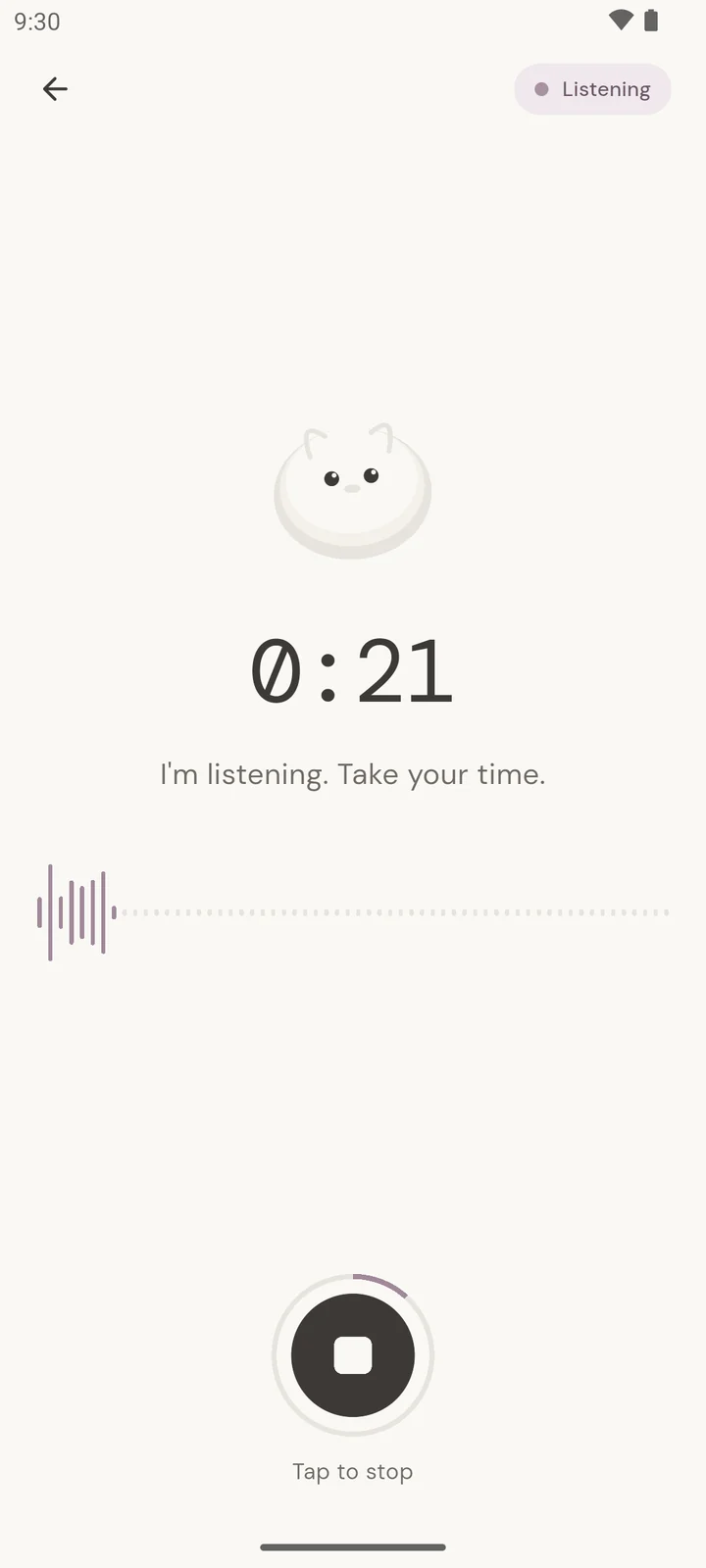 Voice recording screen with Mochi listening